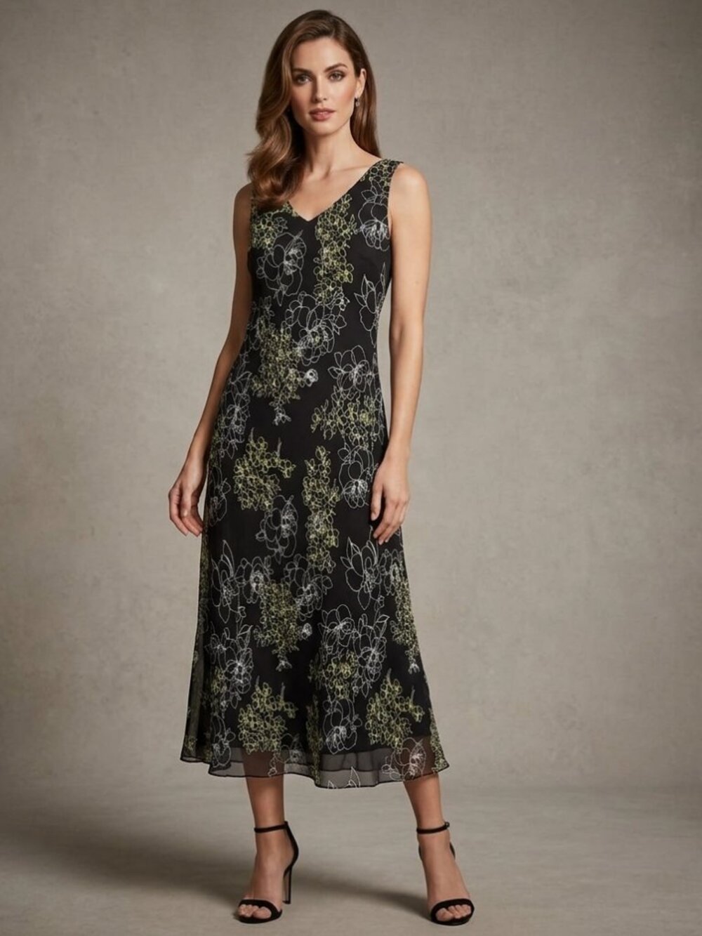 VTG Dressbarn Floral Fairy Maxi Dress Size 16 Chiffon Whimsigoth Dark Romantic